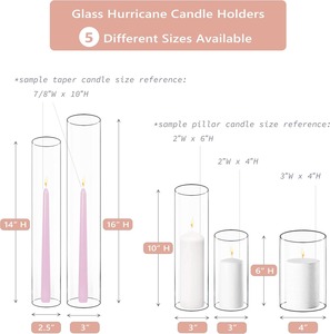 Porte-bougie en verre transparent à cheminée haute et personnalisée de 2,5 po de largeur x 14 po de hauteur avec deux côtés ouverts et un cache-tube pare-vent - Product Image 5