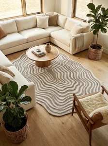 Alfombra de Lana Abstracta de Pelo Corto Hecha a Mano, Antibacteriana, Apta para Mascotas, Antideslizante, Diseño Moderno - Product Image 3