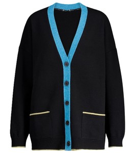 Cardigan en tricot pour femme, col en V, manches chauve-souris, couleur contrastée, fermeture boutonnée, style décontracté, manches longues - Product Image 1