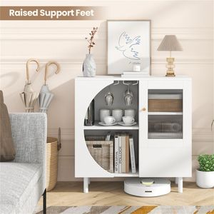31.5 Inch Freestanding <b>Sideboard</b> with Drawer and Crescent Shaped Flap Versatile for <b>Kitchen</b> Dining Room - Product Image 2