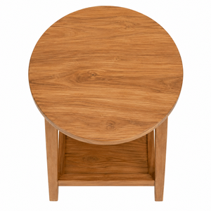 <b>Solid</b> Teak <b>Wood</b> <b>Round</b> <b>Dining</b> <b>Table</b> with Lower Shelf Eco-Friendly & Waterproof Scandinavian Modern Design 2-Seater for Hotel Use - Product Image 2