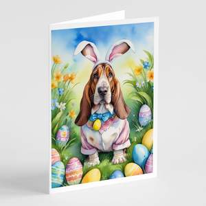 Whimsical Basset Hound Easter Egg Hunt A7 Tarjetas de felicitación Paquete de 8 tarjetas de nota en blanco con sobres Tamaño 5x7 - Product Image 1