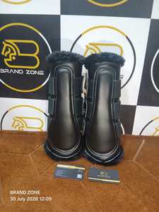 BRAND ZONE Bottes équestres en cuir verni pour chevaux, protections de tendons 8MM en néoprène et fausse fourrure, durables et confortables - Product Image 1
