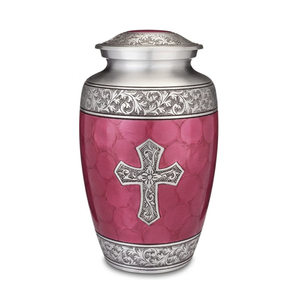 โกศบรรจุอัฐิสำหรับผู้ใหญ่ทำจากโลหะผสม พร้อมลวดลายแกะสลักสวยงาม ดีไซน์กางเขนสีเงิน และเคลือบสีชมพู สามารถแกะสลักได้ตามต้องการ - Product Image 6