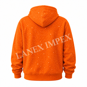เสื้อฮู้ดดี้ผู้ชายสีส้มประดับเพชรเทียม สกรีนโลโก้ได้ สไตล์สตรีทแวร์ลำลอง ผ้าฟลีซ แขนยาว มีฮู้ด ผ้าฝ้าย 100% ทรงโอเวอร์ไซส์ - Product Image 3