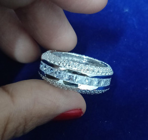 Moissanite Full <b>Eternity</b> Band <b>Ring</b> 925 <b>Sterling</b> <b>Silver</b> Rhodium Plated Princess Cut Channel Setting Unisex Wedding Jewelry - Product Image 2