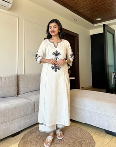 Indian Embroidered Khadi Cotton Kurta Pant - Product Image 3