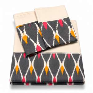 Sábana de Cama Doble 100% Algodón Tejida a Mano con Hilo Teñido Ikat Geométrico de Calidad 200 Hilos, Ecológica, Moderna, Colcha Tejida, Textil para el Hogar - Product Image 1