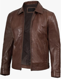 Veste de motard sur mesure pour homme en cuir d'agneau véritable noir, col montant, coupe ajustée, coupe-vent pour l'hiver - Product Image 2
