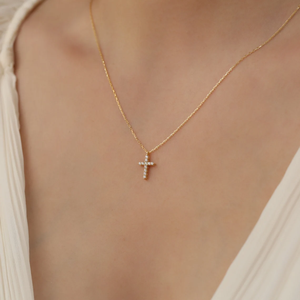 Pendentif Croix 0,09 ct Couleur E Qualité VVS en Or Massif 14K avec Diamant de Laboratoire Délicat, Bijou Spirituel Religieux Unisexe - Product Image 2
