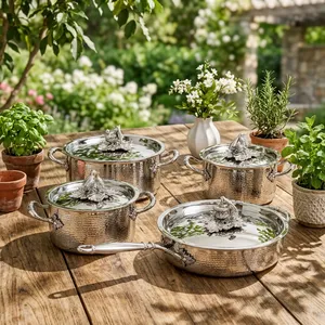 Stainless Steel Luxury Cookware Set 4-Piece Polished Finish European Design with Vegetable Lid Handmade Oven Safe - Product Image 2
