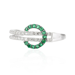 18K Gold Emerald and <b>Diamond</b> Accent Belt Buckle <b>Ring</b> - Product Image 2