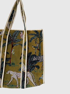 <b>Corduroy</b> <b>Tote</b> <b>Bag</b> With Embroidered Jungle Pattern Bohemian Style Open Top For Shopping All Seasons - Product Image 5