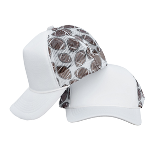 Casquette de baseball décontractée sportive 5 panneaux en polyester pour hommes et femmes, style trucker déchiré, avec impression par transfert thermique motif feuille, mousse et maille à pois - Product Image 4