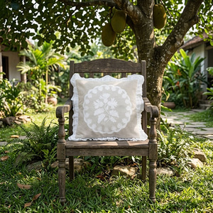 Custom Wholesale Applique Embroidery White Flower Vintage Square <b>Back</b> <b>Cushion</b> Cover 100% Linen Washable Hotel Home - Product Image 2