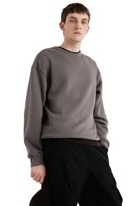 Hombres XL O-cuello acanalado Beige manga completa caída hombro Top personalizado 100% mezcla de algodón de calidad superior ajuste suelto OEM ODM - Product Image 5