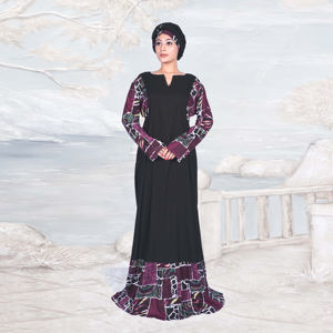 Vestido Maxi de Rayón con Paneles en Contraste, Moda Musulmana Modesta, Manga Larga, Elegante, Estilo Dubái, Kaftán, Atuendo Diario para Eid - Product Image 1