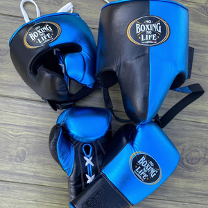 No Boxing No Life - Kit de Guantes de Boxeo de Cuero Genuino con Cordones, Protector de Mejillas, Protector de Cabeza y Protector Inguinal - Product Image 1