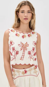 แฟชั่นฮิตปี 2026 เสื้อชีฟองปักลายสีขาว 100% ผ้าฝ้าย ชุดลำลองแขนกุดสำหรับผู้หญิง เอวสูงทรงปกติ - Product Image 2