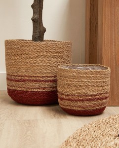 Cesta de Mimbre Hecha a Mano para Plantas, con Rayas Rojas Naturales, Rústica, para Interiores, Maceta para Decoración del Hogar - Product Image 1