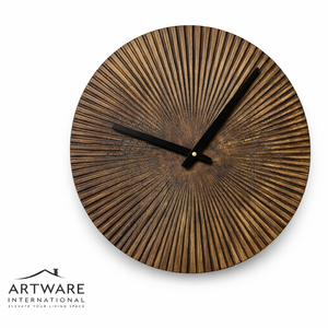 Horloge murale ronde en bois texturé moderne avec aiguilles dorées, mouvement silencieux, design minimaliste, décoration pour la maison, le salon, le bureau - Product Image 3