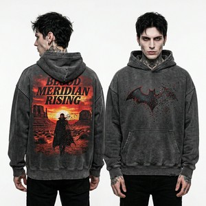 Custom Text Print Hoodie Men Vintage Wash Maroon Streetwear Oversized Pullover Heavyweight Fleece Gothic Graphic Hood Sweatshirt - Product Image 3