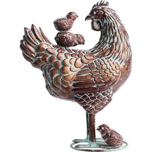Estatua Antigua de Metal de Gallina Madre y Pollitos para Jardín, 13.5'' L x 18'' H, Esculturas de Exterior, Decoración para Patio de Gallinas - Product Image 1