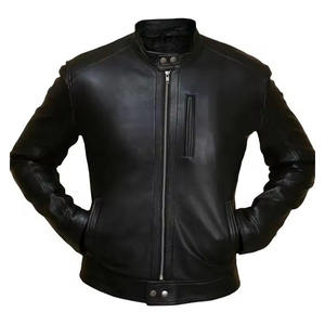 Premium Men's Black Real Leather <b>Jacket</b> Slim Fit Motorcycle Biker Coat Stand Collar Casual Windbreaker Wholesale Custom <b>Jacket</b> - Product Image 5