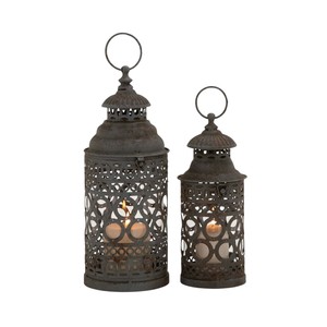 Lanterne à bougie en étain antique, porte-bougie en verre filigrané vintage, décoration de table de mariage, décoration de la maison - Product Image 2