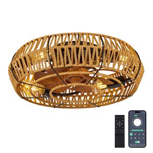 Ventilateur de plafond LED encastré de 19 pouces style bohème avec lumières, lustre à profil bas et télécommande sans pales à 6 vitesses, style cage - Product Image 1