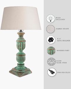 Vintage Wooden <b>Table</b> Lamp Distressed <b>Green</b> Accent Floor Lamp Farmhouse <b>Bedside</b> Reading Light for Living Room - Product Image 5