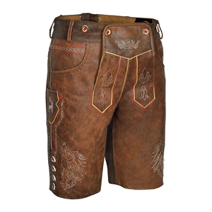 Premium Quality <b>Mens</b> Vintage <b>Brown</b> Leather Lederhosen <b>Shorts</b> with Cross Back Suspenders Criss Cross Lacing and Embroidery - Product Image 6