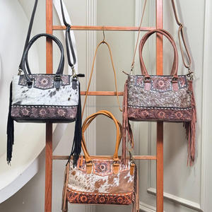 Bolso de mano de lujo con flecos ocultos de piel de vaca para mujer - Product Image 4