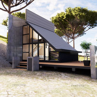Conception unique de maison modulaire en forme de A, cabane moderne en forme de A avec lits mezzanine et balcon, idéale pour les voyageurs