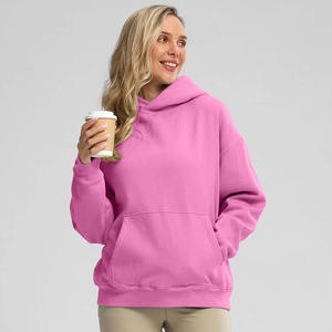 Sudadera con Capucha Extra Grande para Mujer, Color Rosa Sólido, Felpa, Corte Regular, con Bolsillos, para Otoño - Product Image 1