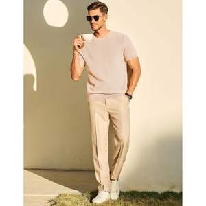 2025 hommes décontracté Fitness T-Shirt solide nid d'abeille tricot pull avec col rond 240 grammes coton col rond manches courtes tricot t-shirts - Product Image 1