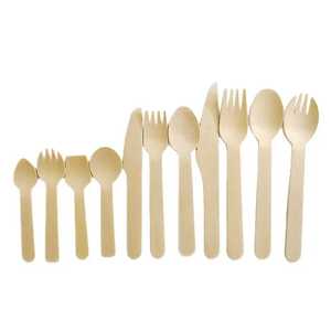 Juego de Cubiertos Desechables de Madera Ecológicos y Biodegradables, Cuchara, Tenedor y Cuchillo de Madera Natural, Vajilla para Fiestas y Picnics - Product Image 1