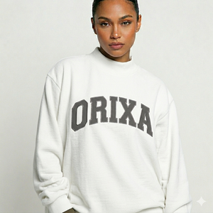 เสื้อสเวตเชิ้ตคอกลมสีขาวโอเวอร์ไซส์สำหรับผู้หญิง ORIXA พิมพ์ลายตัวอักษร แขนยาว ผ้าฝ้ายถัก ใส่ได้ในฤดูใบไม้ร่วง คอเต่า - Product Image 1