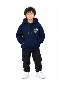 Sweat à capuche en tricot épais bleu marine, grande taille, design uni personnalisable, streetwear décontracté pour hommes, femmes et enfants - Product Image 3