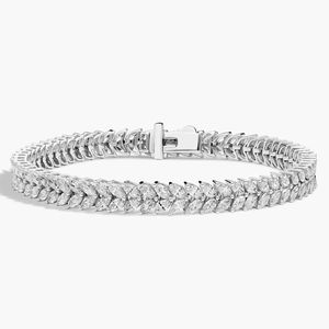 Pulsera de tenis de dos filas con 7 diamantes de corte marquesa cultivados en laboratorio en oro blanco - Product Image 1
