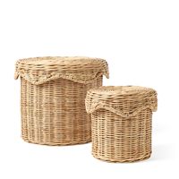 Ensemble de boîtes de rangement en rotin naturel avec couvercle, design rond, tissées à la main, écologiques, fournisseur en gros, rangement domestique