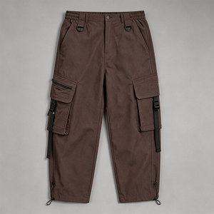 Men's Casual Olive Green Cargo Pants Elastic Waist Drawstring Closure Multiple Pockets Canvas Customizable High-quality Autumn - Product Image 2