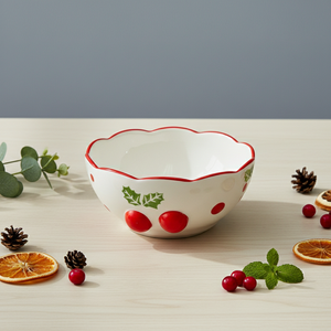 Tazón para Ensalada de Porcelana Fina con Diseño de Flor de Pascua y Puntos, Calidad Premium, 3460988A-15 - Product Image 5