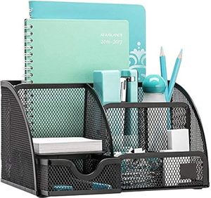 Metal Desk Organizer with Drawer Storage <b>Bin</b> for Office Supplies Square Shape Mesh Design Tabletop Use - Product Image 1