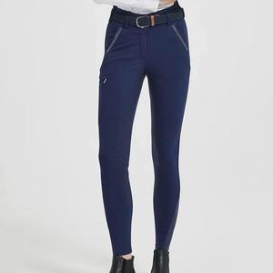 Pantalones de equitación de cintura alta para mujer, largos, transpirables, de punto, con spandex y nailon, con cinturón, color sólido, logotipo en la espalda - Product Image 4