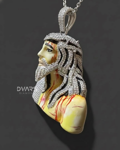Pendentif tête de Jésus plaqué or 14 carats, entièrement serti de pierres, aspect 3D, personnalisable, pour homme, bijou religieux, idéal pour un cadeau - Product Image 3