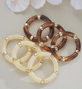 Resin Bangle Bracelets for Senior Waterproof <b>Round</b> Shape Stretchy Bracelet Stack Fashion Jewelry for Wedding Birthday Occasions - Product Image 1