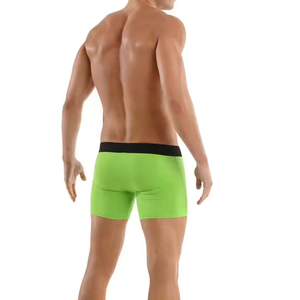 Calzoncillos bóxer de punto para hombre, color liso, tiro medio, sin costuras, de algodón y elastano, verde con cintura negra - Product Image 2
