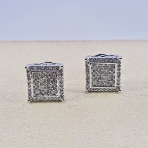 Round Cut Natural Diamond Square Ladies <b>Stud</b> <b>Earrings</b> Womens 0.65 Cttw 925 Sterling <b>Silver</b> Prong <b>Set</b> Trendy Wholesale Jewelry - Product Image 5