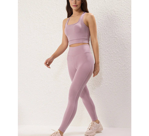 ชุดเซ็ตออกกำลังกาย 2 ชิ้น สีนู้ดแบบกำหนดเองสำหรับผู้หญิง เซ็กซี่ เอวสูง กระชับสัดส่วน ช่วยเก็บหน้าท้อง กางเกงเลกกิ้งและเสื้อชั้นในกีฬา - Product Image 3